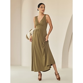 Modal Sleeveless Solid Color V Neck Daily Casual Maxi Dress