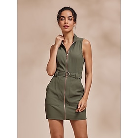 Women's Golf Dress Army Green Sleeveless Dress Ladies Golf Attire Clothes Outfits Wear Apparel